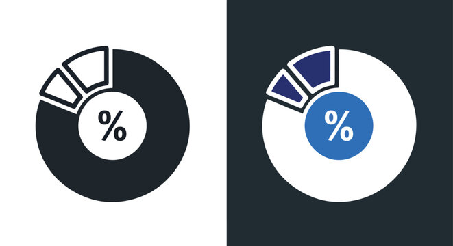 Percentage vector icons with pie chart segments - Blue icon set - Modern style icon  - Glyph and solid icon set - Icon vector