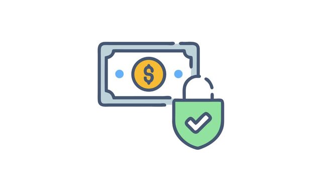 Secured money icon with checkmark shield and dollar