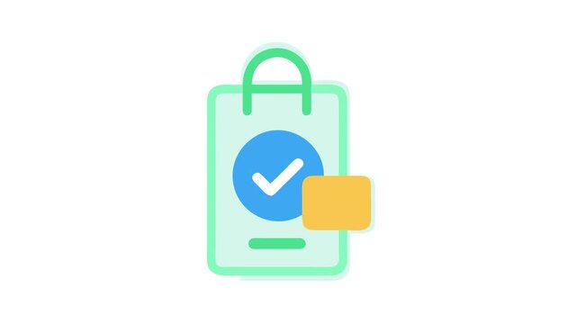 Modern shopping bag graphic with check mark icon for checkout