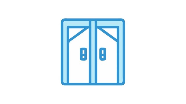 Simple light blue double door icon on White backdrop