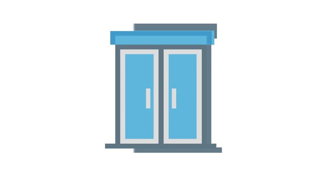 Illustration of light blue double doors with silver frame