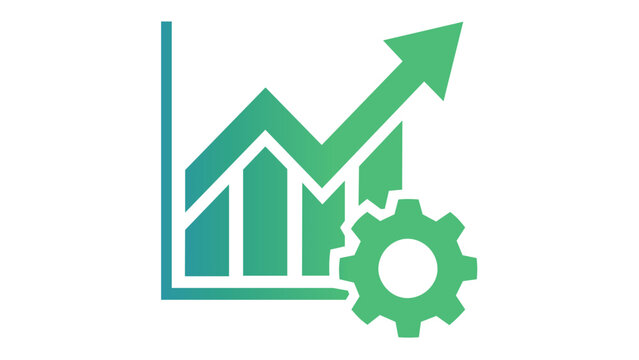 Climbing arrow on vertical bar graph vector icon symbolizing commercial expansion, monetary achievement, sector movement, and tactical performance evaluation for modern businesses.
