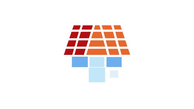 Stylized house icon with colorful roof and square windows