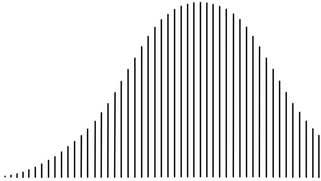 Actuarial science bell curve graph vector icon with editable stroke representing probability distribution and statistical data analysis for finance banking and investment risk management.