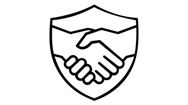 Professional fiduciary duty vector icon illustration featuring a handshake and protective shield, symbolizing financial trust, legal commitment, and secure investment banking relationships.