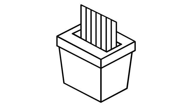 Commercial grade strip paper shredder machine vector icon with falling shredded documents for office security and privacy protection illustration, showcasing a clean and minimalist design.