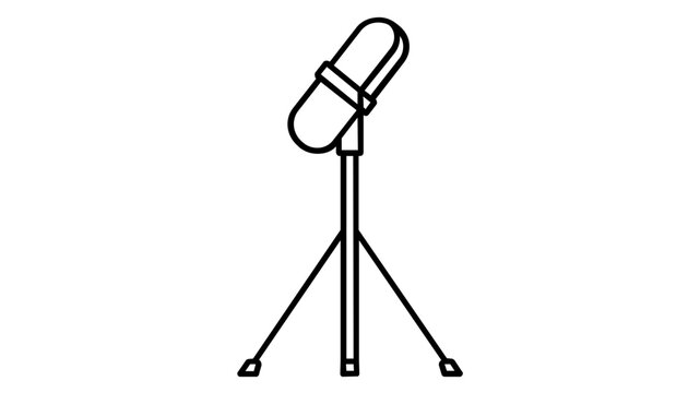 Professional desktop microphone on tripod stand vector icon for podcasting, studio recording, and digital broadcasting, minimalist black mic illustration for online communication and media.