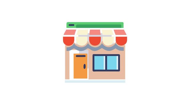 Colorful cartoon style shop front isolated on White backdrop