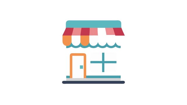 Flat vector illustration of a cute storefront with awning