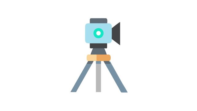 Stylized video camera on a tripod against black backdrop