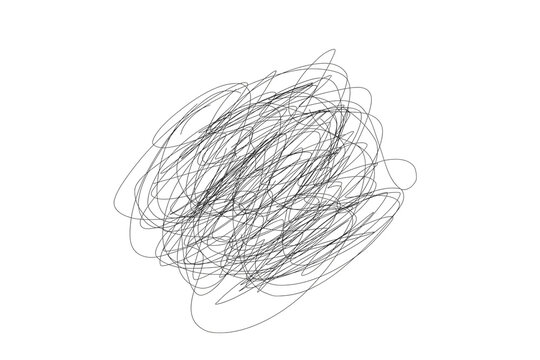 Abstract black scribble line art tangled on a white background.