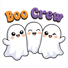 Fototapeta premium Boo Crew Shirt Design, Halloween Pun Shirt, Funny Halloween Quote, Cute Ghost Clipart, Cute and Creepy Puns, Funny Adult Humor illustration