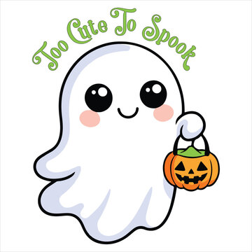 Too Cute To Spook Shirt Design, Halloween Pun Shirt, Funny Halloween Quote, Cute Ghost Clipart, Cute and Creepy Puns, Funny Adult Humor illustration