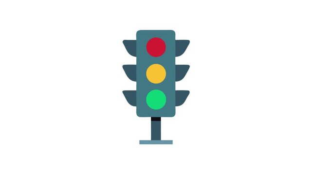 Flat Illustration of Traffic Light on White Background
