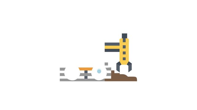 Yellow construction vehicle excavator digging ground flat design illustration