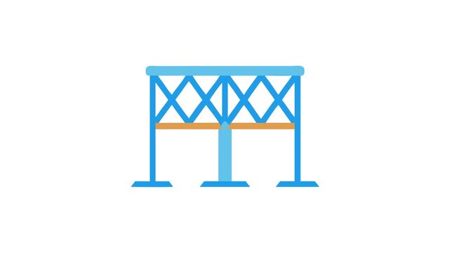 Blue geometric structure with orange support on White Background