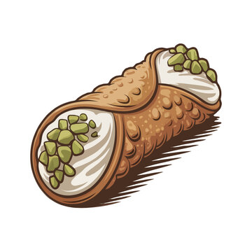 Delicious cannoli with ricotta and pistachios isolated on white background, Vector, illustration