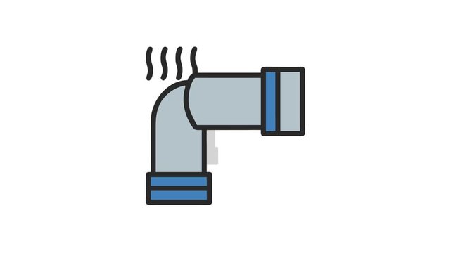 Leaking grey pipe with blue joints in a flat style