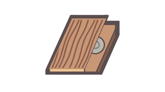Stylized illustration of wooden box with disc on White