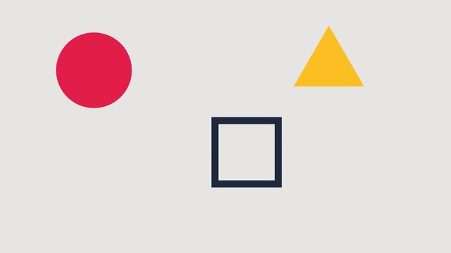 Geometric shapes in vibrant red, black, and yellow contrast