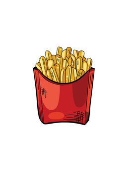 French fry illustration in vector, hand-drawn fast food fries isolated background 