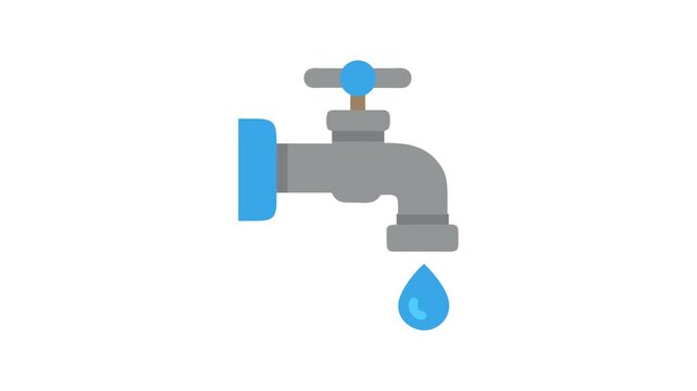 Simple cartoon style water faucet with a dripping drop