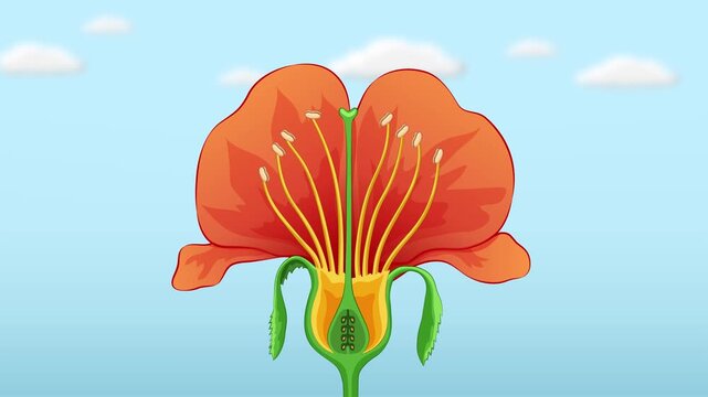 Educational Animation Of Cross Pollination Through Bee Showing Pollen Transfer Between Flowers In Plant Reproduction Process