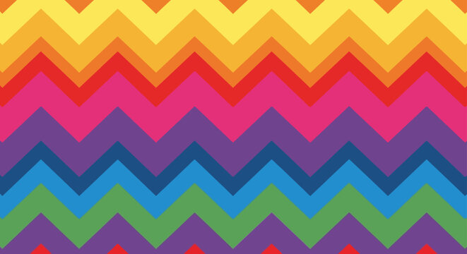 a vibrant rainbow zigzag pattern creating a seamless colorful background with chevron stripes for modern graphic design projects.