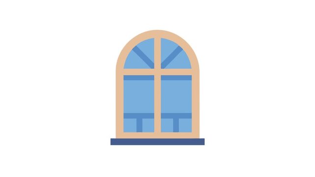 Window with an arch in light brown frame