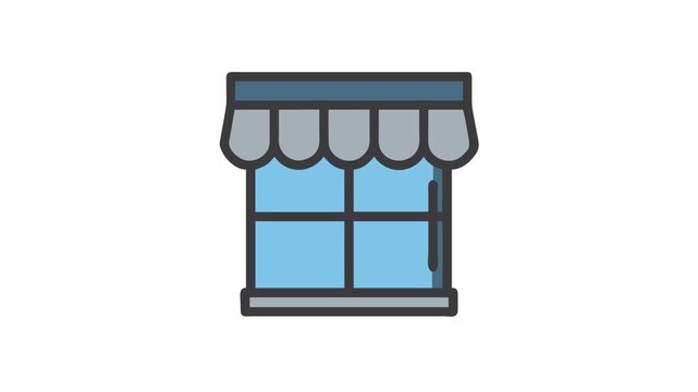 Illustration of a store window with striped awning