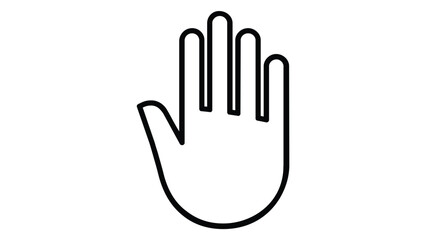 Obraz premium Minimalist raised hand vector icon and illustration, featuring an upward pointing open palm in a clean line art style, simple human gesture for travel hailing or communication vote sign.