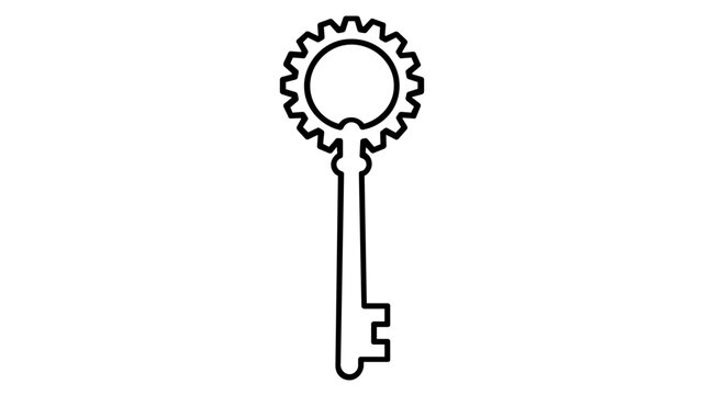 Large ornate silver skeleton key vector icon for a heavy bank vault door representing security access and financial wealth protection illustration in a clean professional minimalist style.