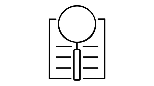 Sharp vector icon illustration of a circular magnifying glass with a sleek black handle positioned over a business document, representing investigation, audit, and administrative focal point.