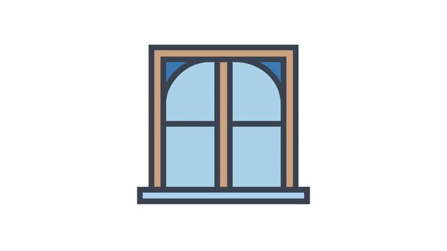 Arched window illustration with light blue fill and outline
