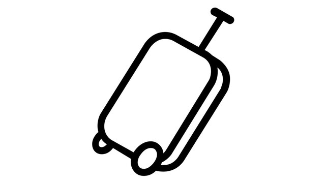 Sleek black rolling travel suitcase vector icon featuring a long telescoping handle and sturdy wheels, modern luggage illustration for international travel and holiday trip preparation.