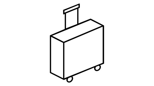 Modern black rolling travel suitcase vector illustration with wheels and extendable handle, clean luggage icon for tourism websites and mobile applications, professional flat design graphic.
