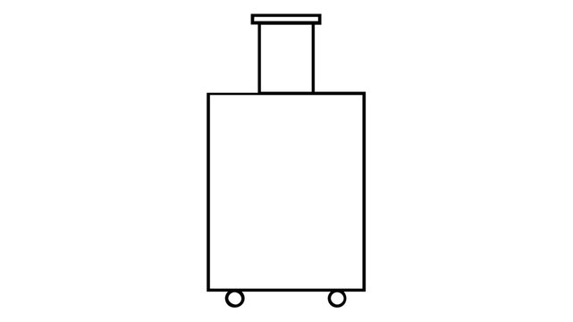 Professional black rolling travel suitcase vector icon, minimalist luggage illustration with telescoping handle for vacation planning and airport transit, high quality scalable vector art.