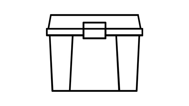 Blue plastic storage tote vector icon featuring stackable bin design with interlocking lid for organized warehouse inventory and shipping logistics, modern flat illustration for business.
