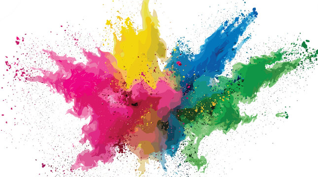 Multicolor Holi Powder Explosion with Pink, Yellow, Blue, and Green Color Burst on White Background for Festival and Creative Designs