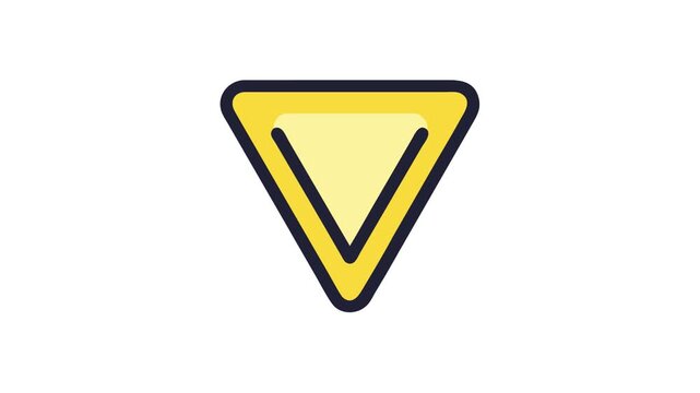 Yellow yield road sign on White Background, graphic style