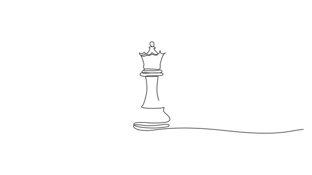 Single Line Drawing of a Chess Queen Piece on White Background,Animated self drawing Continuous one line drawing of Knight chess piece, minimalist line art, simple vector icon