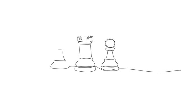 Single Line Drawing of a Chess Queen Piece on White Background,Animated self drawing Continuous one line drawing of Knight chess piece, minimalist line art, simple vector icon