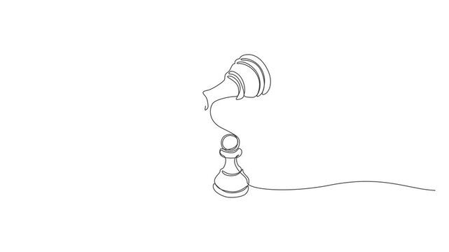 Single Line Drawing of a Chess Queen Piece on White Background,Animated self drawing Continuous one line drawing of Knight chess piece, minimalist line art, simple vector icon