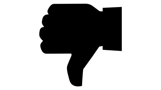 Metallic robotic hand giving a thumbs down gesture, flat vector icon isolated on white background, modern cybernetic limb illustration for digital interface, negative feedback symbol design.