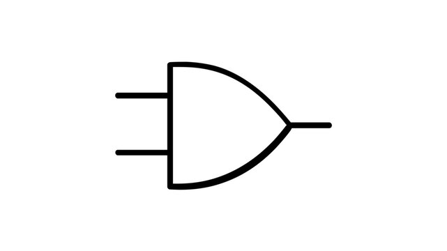 Rounded D-shape logic gate component with two inputs and one output, standard electronic circuit symbol vector icon illustration for digital logic, engineering, and computer science projects.