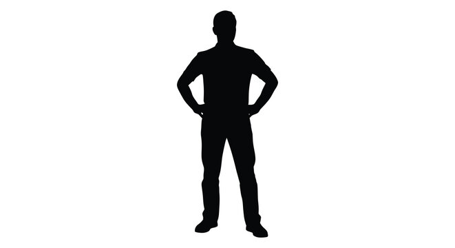 Standing man with hands on hips isolated on white background silhouette