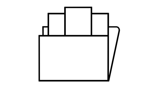 Classic open manila folder filled with stacked digital data sheets for efficient document management vector icon illustration, minimalist flat design for business and educational use.