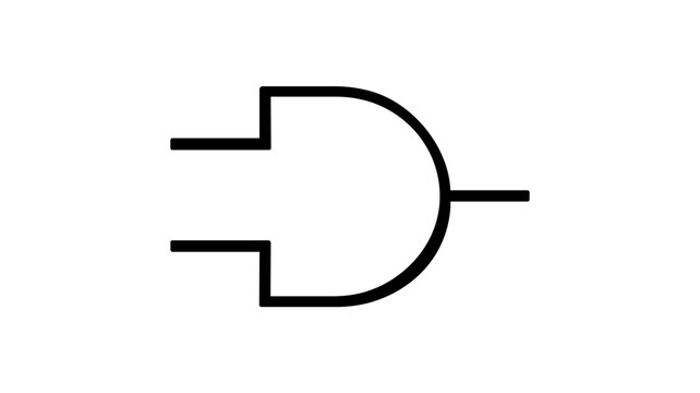 Minimalist vector icon illustration of a digital logic gate symbol with two inputs for computer science, electronic engineering, and advanced data computation and analysis architectures.