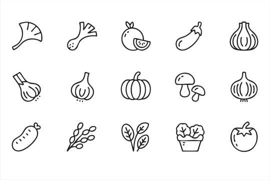 Clean Food Line Icons for Grocery Design Cooking Blogs Farm Markets and Infographic Templates