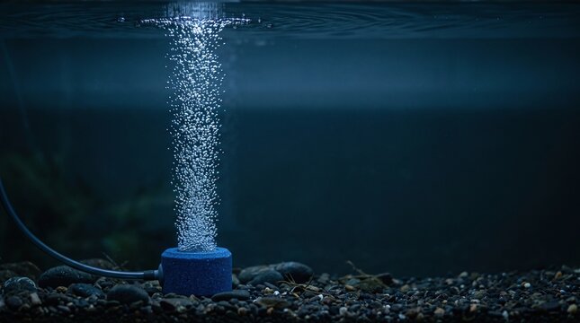 Air Bubbles Rising from Aquarium Pump Underwater